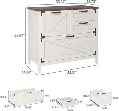 Lateral File Cabinet with 4 Drawers Farmhouse File Cabinet for Letter/Legal/A4 Size Hanging Files, Large Wood File Storage Cabinets Printer Stand for Home Office Cabinet, Rustic White