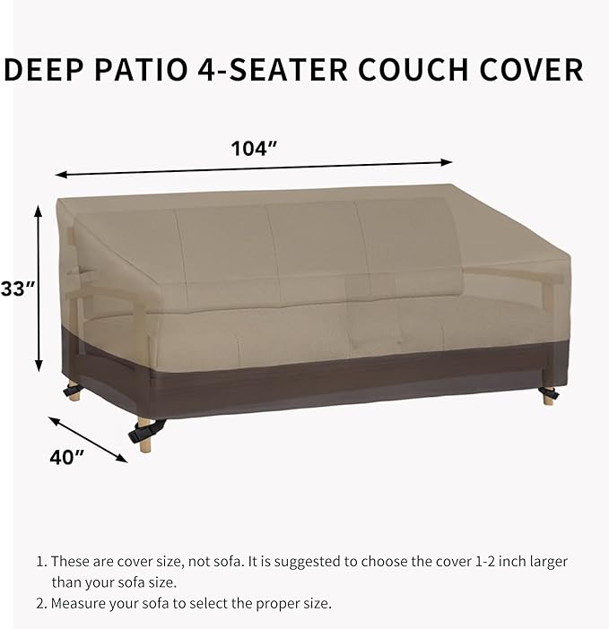 Easy-Going Waterproof Outdoor Couch Cover, Heavy Patio Furniture Sofa Cover Windproof Durable (104Wx40Dx33H inch,Camel/Dark Brown)