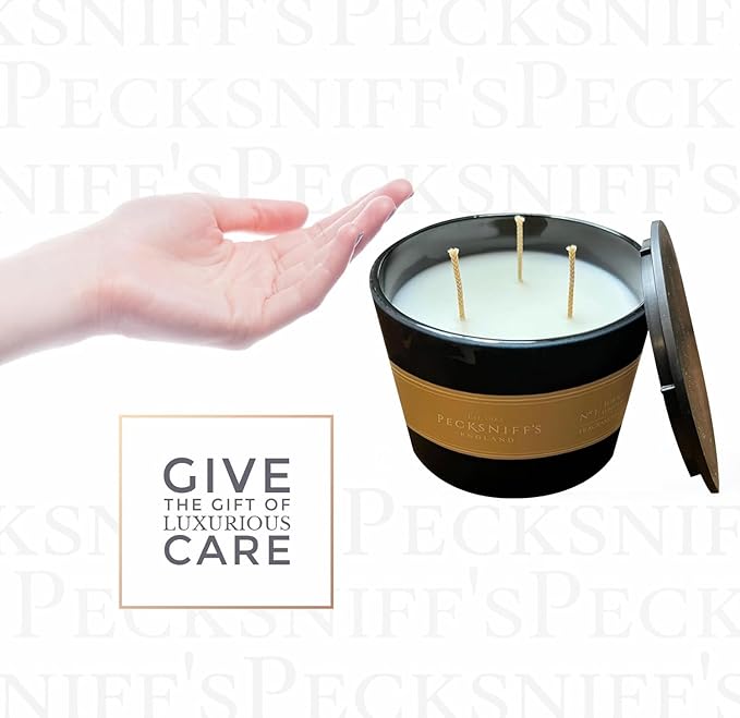 Pecksniff's Black Luxurious 3-Wick Tobacco & White Wood Scented Candle – 18.1 Oz/515g – with Metal Lid Relaxation and Elevated Home Ambiance