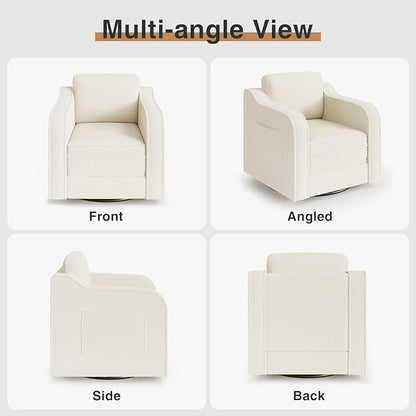 Swivel Accent Chair for Living Room, 30 Inches Barrel Upholstered Armchair, Cozy Modern Arm Chair Single Sofa for Bedroom, Apartment, Reading Room, White