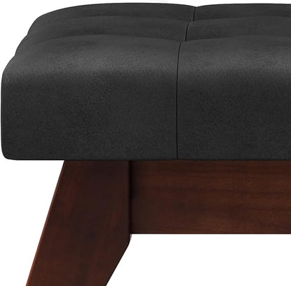 SIMPLIHOME Draper 40 inch Wide Mid Century Modern Rectangle Tufted Ottoman Bench in Distressed Black Vegan Faux Leather, Assembled, For the Living Room and Bedroom