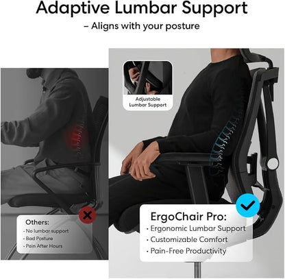 Autonomous ErgoChair Pro Ergonomic Office Chair Mesh Grey Adjustable Lumbar Support, Rolling Swivel - Home Office Desk Chairs with Wheels and Arms - Ergonomic Desk Chair Comfy for Gaming & Long Hours