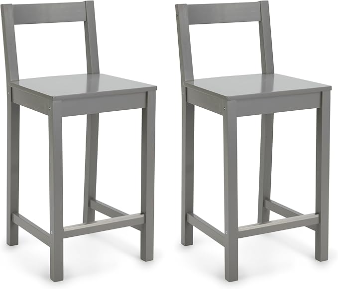 Amazon Basics Wooden Bar Stool with Backrest 24", Grey, Set of 2