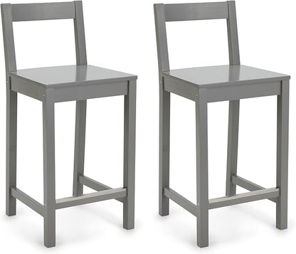 Amazon Basics Wooden Bar Stool with Backrest 24", Grey, Set of 2