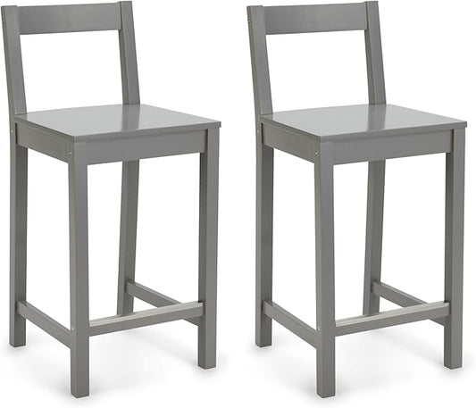 Amazon Basics Wooden Bar Stool with Backrest 24", Grey, Set of 2