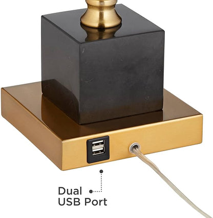 Possini Euro Design Wayne Modern Table Lamps 29 1/4" Tall Set of 2 with USB Charging Port Brass Gold Black Tapered Drum Shade for Bedroom Living Room Nightstand Bedside Night Stand Office Kids Room