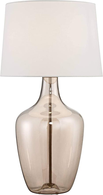 Possini Euro Design Ania Modern Table Lamp with USB Charging Port 31" Tall Clear Champagne Glass Off-White Tapered Drum Shade for Living Room Bedroom House Bedside Nightstand Office Entryway
