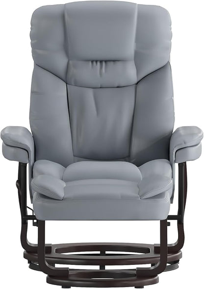 Flash Furniture Allie Contemporary Multi-Position Recliner and Curved Ottoman with Swivel Mahogany Wood Base in Gray LeatherSoft
