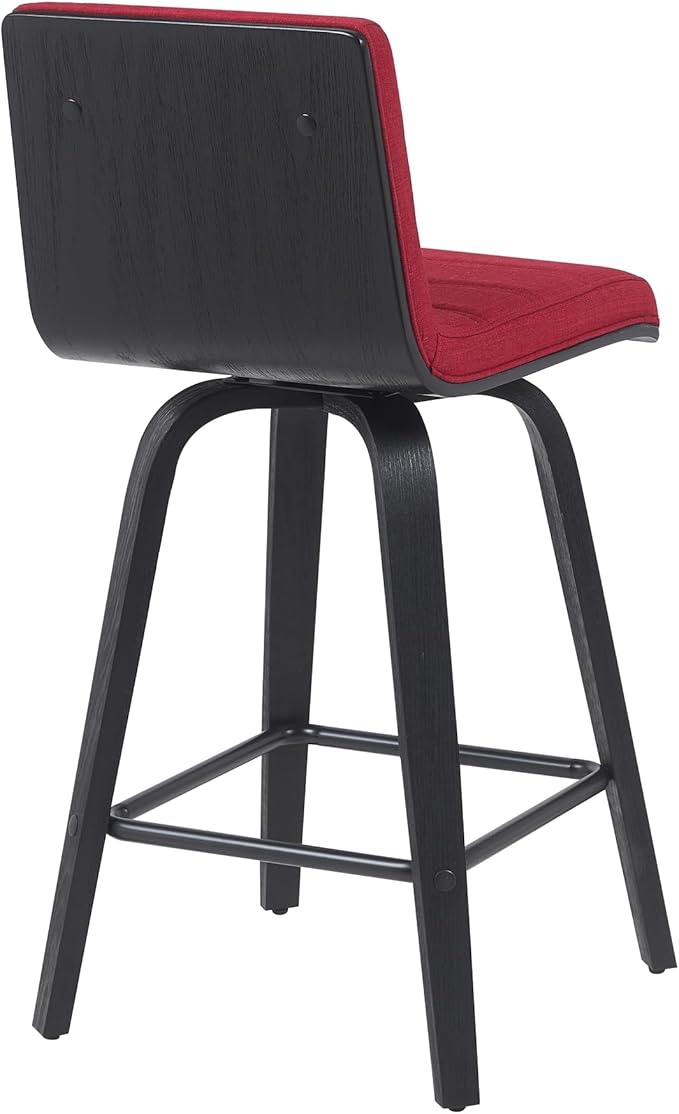 Vienna Modern Counter Height Swivel Bar Stool with Red Upholstered Seat and Brushed Wood Frame Set of 2
