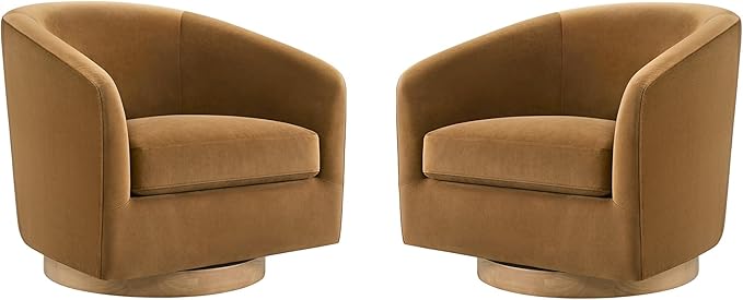 CHITA Swivel Accent Chair Set of 2, FSC Certified Upholstered Velvet Barrel Chair for Living Room, Fully Assembled, Sand