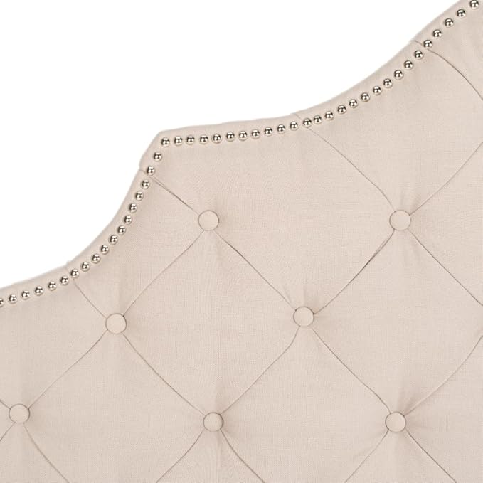 Safavieh Arebelle Taupe Linen Upholstered Tufted Headboard - Silver Nailhead (Queen)