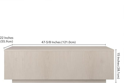 Henn&Hart 48" Rectangular Low-Profile Wood Coffee Table for Living Room, Family Room, or Office, Alder White