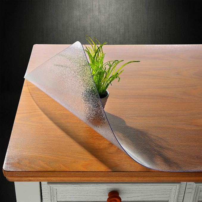 NECAUX Custom 40 x 63 Inch Frosted Table Cover Protector, 1.5mm Thick Plastic Waterproof Heavy Duty Desk Pad Mat Non-Slip Tablecloth Protector for Coffee Table, Dining Room Table, Conference Table