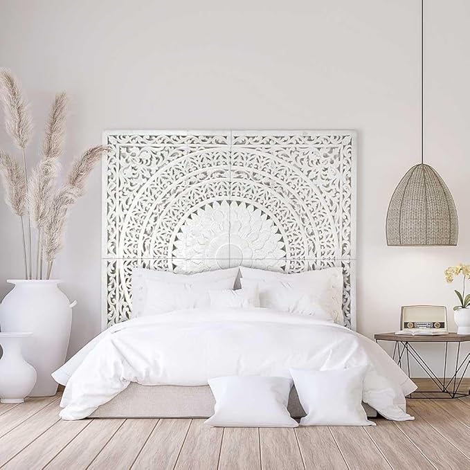 Queen Wood Headboard Rustic | Carved Full Head Board Only | Wooden Wall Art Full Size Bed | Wall Mount Decor King or Queen | Bed Headboard Panels