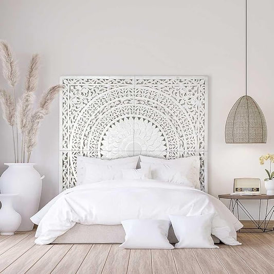 Queen Wood Headboard Rustic | Carved Full Head Board Only | Wooden Wall Art Full Size Bed | Wall Mount Decor King or Queen | Bed Headboard Panels