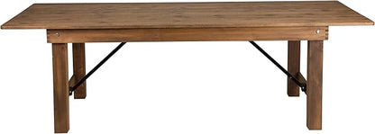 Flash Furniture Hercules Series 8' x 40" Rustic Solid Pine Folding Dining Table, Rectangular Antique Farmhouse Dining and Event Extension Table