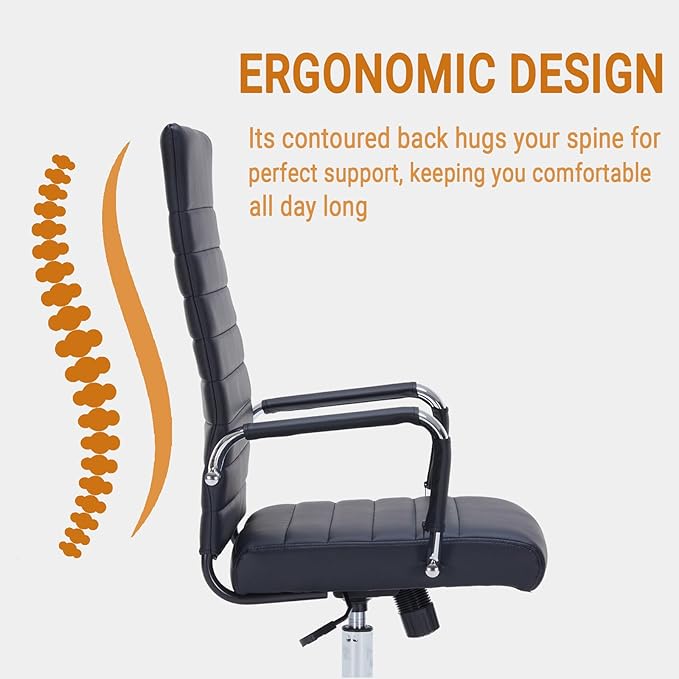 Sidanli Ergonomic Office Chair, Executive PU Leather Desk Chair with Adjustable Lumbar Support and Smooth-Rolling Wheels for Home Office Conference Room, High Back, Black