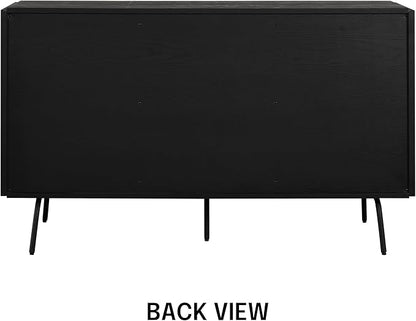 NTC MOSSIC Sideboard with 2 Doors and 3 Drawers, Buffet Cabinet with Natural Rattan and Metal Legs, Modern Storage Cabinet for Living Room, and Hallway, Effortless Assembly - Burnt Black