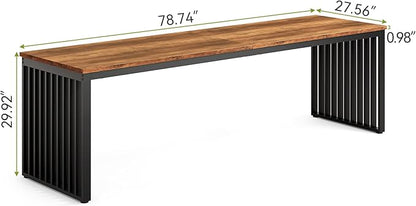 LITTLE TREE Two Person Desk, 78.74" Extra Long Computer Desk for 2 People, Rustic Brown Wooden Double Study Desk with Black Heavy Duty Metal Legs, Large Business Workstation for Home Office
