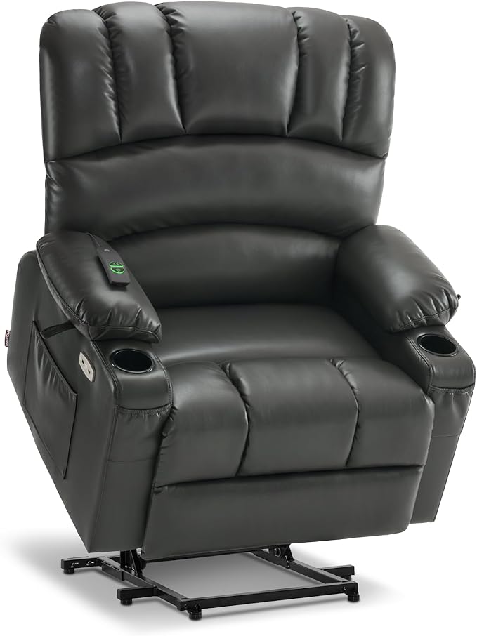 MCombo Oversized Power Lift Recliner Chair for Elderly, Lift Chair with Heat and Massage, Lift Recliner for Big and Tall, Cup Holders, USB &Type C Ports, Faux Leather R7092 (Grey, Oversize)