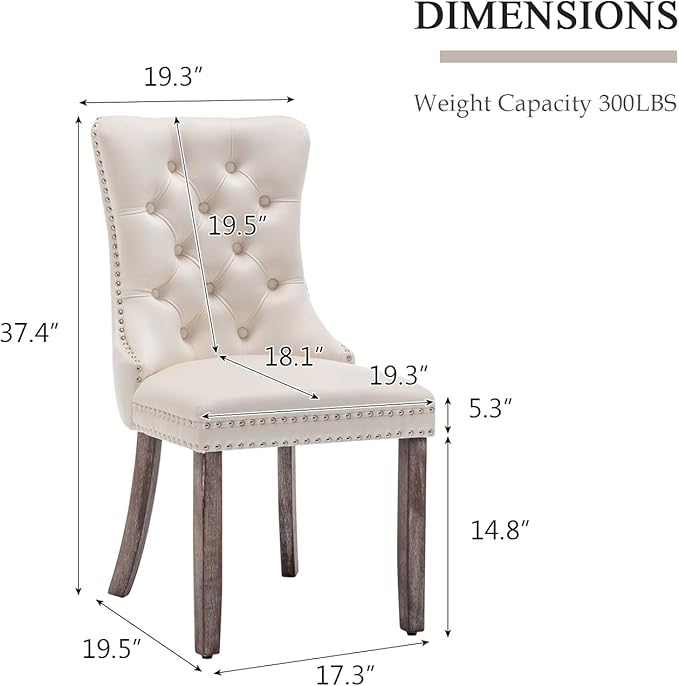 Velvet Dining Chairs Set of 6, Upholstered Dining Room Chairs with Nailhead Ring Pull Trim, Button Tufted Wing Back Chairs for Dining with Solid Wood Legs for Kitchen Dining Room(Beige)