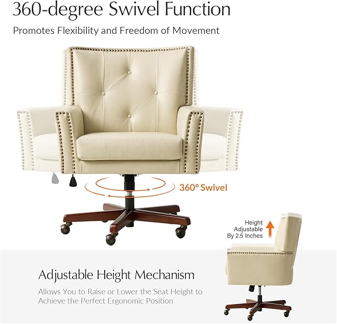 HULALA HOME Modern Home Office Chair with Tilt Lock & Metal Base, Desk Chair with 360° Swivel & Tilt Function, Height Adjustable, Wide Seat Computer Task Chair with Wheels & Padded Cushion, Beige