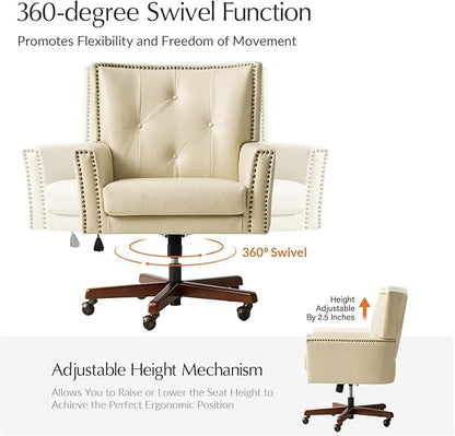 HULALA HOME Modern Home Office Chair with Tilt Lock & Metal Base, Desk Chair with 360° Swivel & Tilt Function, Height Adjustable, Wide Seat Computer Task Chair with Wheels & Padded Cushion, Beige