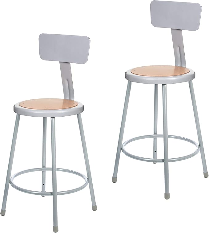 OEF Furnishings (2 Pack Steel Stool with Backrest, Grey, 24"