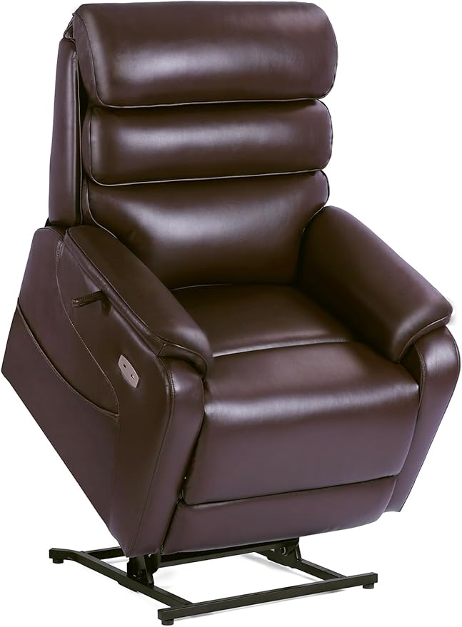 EONIX Large Lay Flat Power Lift Recliner Chair for Elderly, Oversized Electric Lift Chairs, 400lbs Heavy Duty Power Recliner with Heat and Massage, SLRY022063, Dark Brown