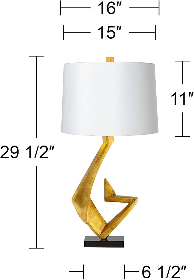 Possini Euro Design Zeus 29 1/2" Tall Modern Glam End Table Lamp Sculptural Gold Leaf Finish Living Room Bedroom Bedside Nightstand House Office Home Reading Kitchen Entryway Console Family Dining