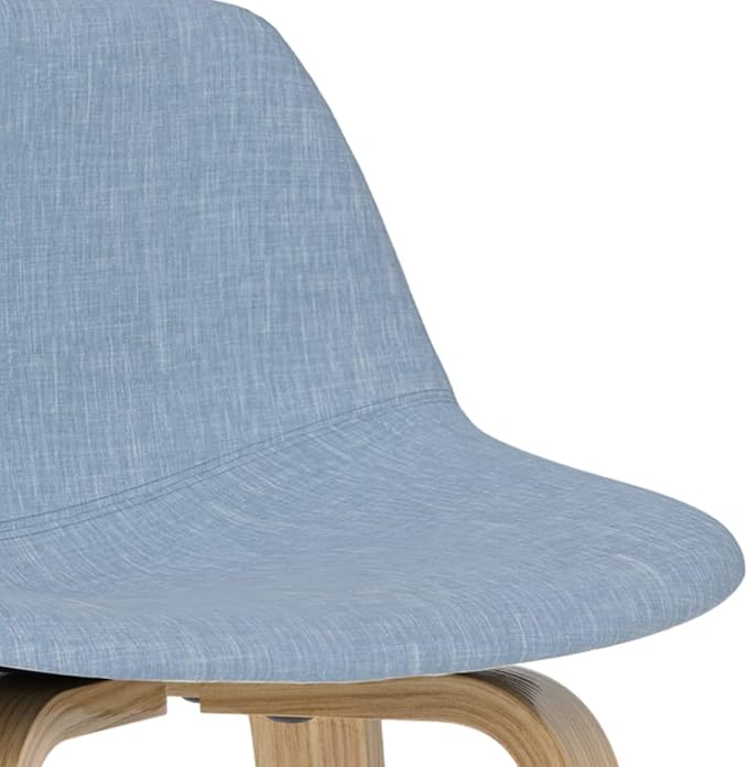 SIMPLIHOME Randolph Counter Stools (Set of 2) - 28 Inch Seat Height Upholstered Bentwood Kitchen Seats in Denim Blue Polyester Linen, Mid Century Modern Seating with Curved Backrest and Footrest