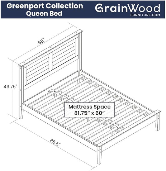 Grain Wood Furniture Greenport Solid Wood Platform Bed, Queen Size, Brushed Hickory