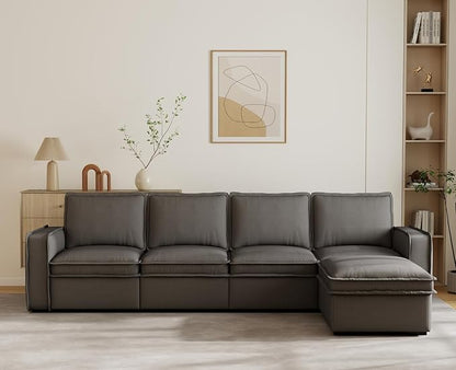 EALSON 119" Modular Sectional Sofa Comfy Cloud Couch with Ottoman Modern Convertible L Shape Couches with Wooden Legs Linen Deep Seat Couch 4-Seater Sofa with Ottoman for Living Room/Apartment, Grey