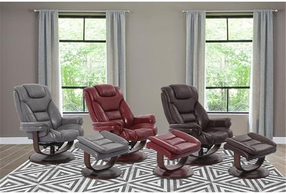 Pemberly Row Leather Swivel Recliner with Ottoman in Gray, Manual Recliner Chair for Living Room Comfort