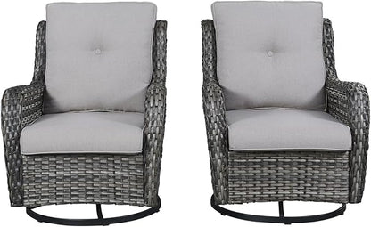 HUMMUH Outdoor Swivel Rocker Wicker Patio Chairs High Back PE Rattan Glider Chairs 4PCS Patio Furniture Set(Grey,Grey)