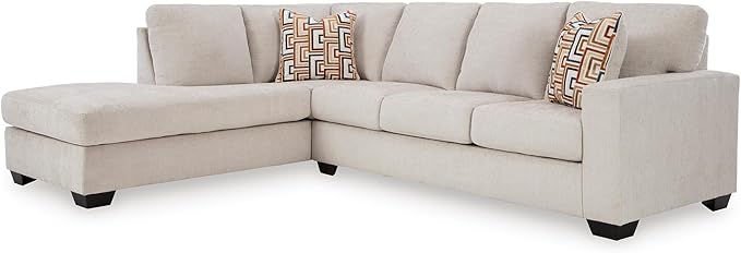 Signature Design by Ashley Aviemore Casual L-Shaped 2-Piece Sectional with Chaise and Loose Seat Cushions, Accent Pillows Included, 110" Wide, Light Gray