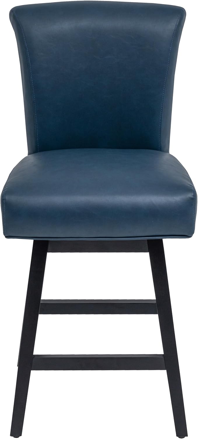 Bar Stool, PU Leather Barstool, 26 Inch Upholstered Counter Stools with 15.7" High Back and Footrest, Swivel Counter Height Barstools for Kitchen Island Home Bar Navy Blue