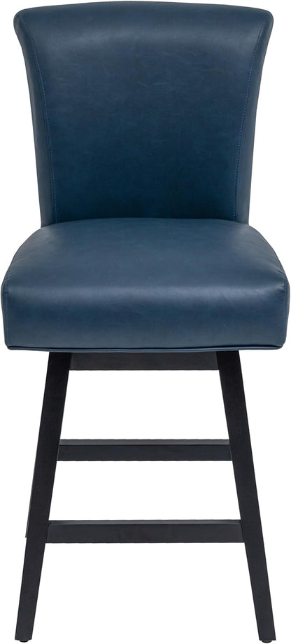 Bar Stool, PU Leather Barstool, 26 Inch Upholstered Counter Stools with 15.7" High Back and Footrest, Swivel Counter Height Barstools for Kitchen Island Home Bar Navy Blue
