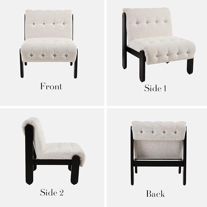 HEAH-YO Living Room Accent Chairs Set of 2,Modern Armless Chair for Bedroom with Button Tufted Back and Wood Legs,Upholstered Comfy Reading Chair for Makeup Vanity Office Cafe,Linen Beige