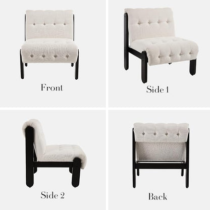 HEAH-YO Living Room Accent Chairs Set of 2,Modern Armless Chair for Bedroom with Button Tufted Back and Wood Legs,Upholstered Comfy Reading Chair for Makeup Vanity Office Cafe,Linen Beige