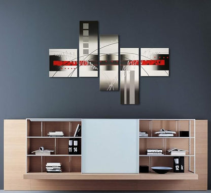 Wieco Art Stretched and Framed 100% Hand-Painted Modern Canvas Wall Art Decor Perfect White Lines Home Decoration Abstract Oil Paintings on Canvas 5pcs/Set