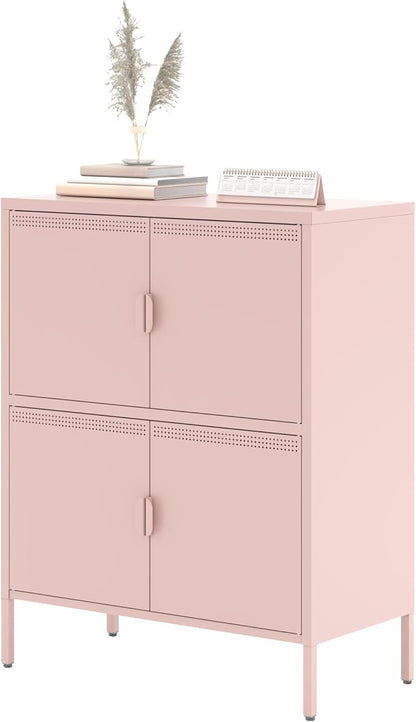 4 Door Metal Storage Locker,2-Tier Office Cabinet,Pink Metal Locker Storage Cabinet for Industrial,Home,School,Gym,31.5 x 15.8 x 40 Inches,Pink