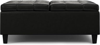 SIMPLIHOME Harrison Large Coffee Table Storage Ottoman - 40 inch Wide Upholstered Vegan Leather Square Lift-Top Ottoman in Midnight Black, Transitional Bench for Living Room with Sturdy Base