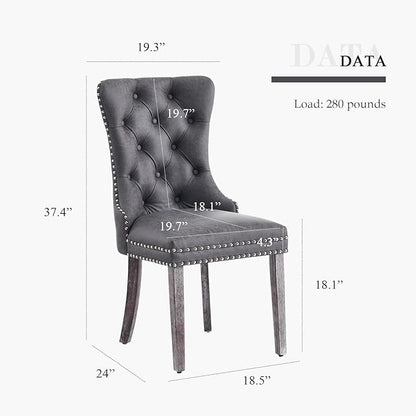 Leather Dining Chair Set of 6, Dining Room Chairs with Nailhead Ring Pull Trim, Upholstered Dining Chairs with Solid Wood Legs for Kitchen Dining Room (Grey)