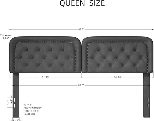 Tufted Upholstered Headboard Queen Size, Button Adjustable Height Queen Head Board Only, Sturdy and Durable Solid Wood with Nailhead Trim Headboards, Ideal for Bedroom, Dorm, Guest Room,Gray