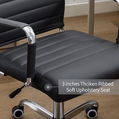 Office Desk Chair Leather, Conference Room Chairs with Wheels, Executive Modern Ergonomic Ribbed Computer Chair