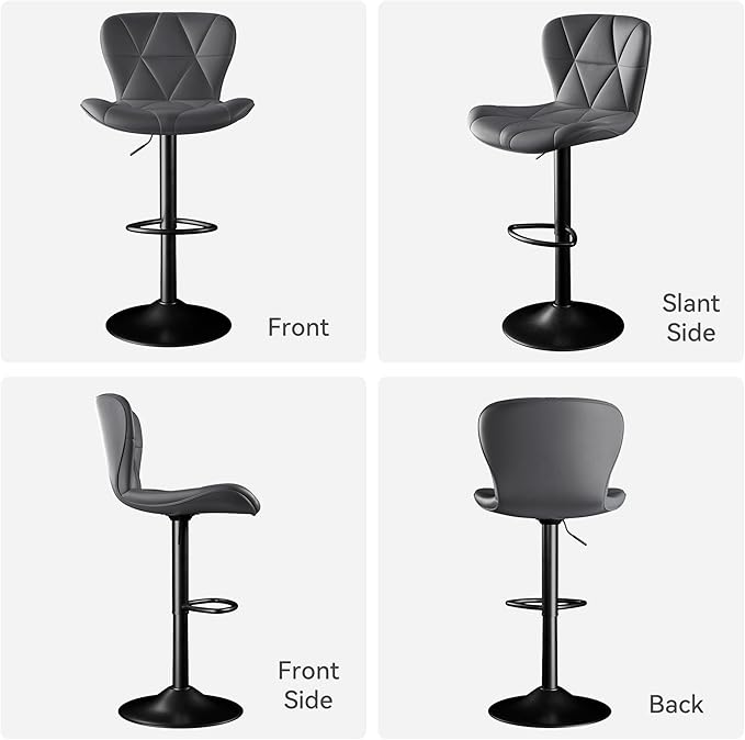 Bar Stools Set of 3,Adjustable Swivel Barstools, Faux Leather Bar Chairs,Upholstered Counter Height with High Backrest for Kitchen Island, Dark Grey