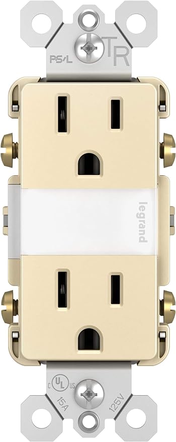 Legrand radiant NTL885TRLACC6 15 Amp Adjustable LED Night Light Outlet, Tamper Resistant Decorator Receptacle, Optional Louver, Light Almond (1 Count)