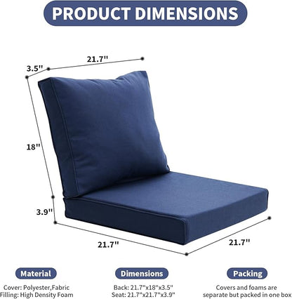 Patio Furniture Sofa Cushion Set Outdoor Living Deep Seating Cushions Thick Foam Replacement Cushion,21.7x21.7 Inch,Navy Blue