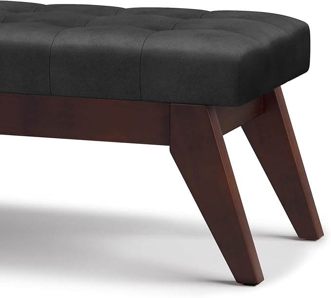 SIMPLIHOME Draper 40 inch Wide Mid Century Modern Rectangle Tufted Ottoman Bench in Distressed Black Vegan Faux Leather, Assembled, For the Living Room and Bedroom